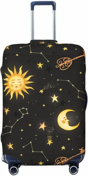 Travel Luggage Cover Elastic Wash Stretch Boho Sun Moon Star Constellations Suitcase Protector Bag,Anti-Scratch Dust-Proof With Zipper Closure Baggage Covers For Wheeled Suitcase Kid Adult