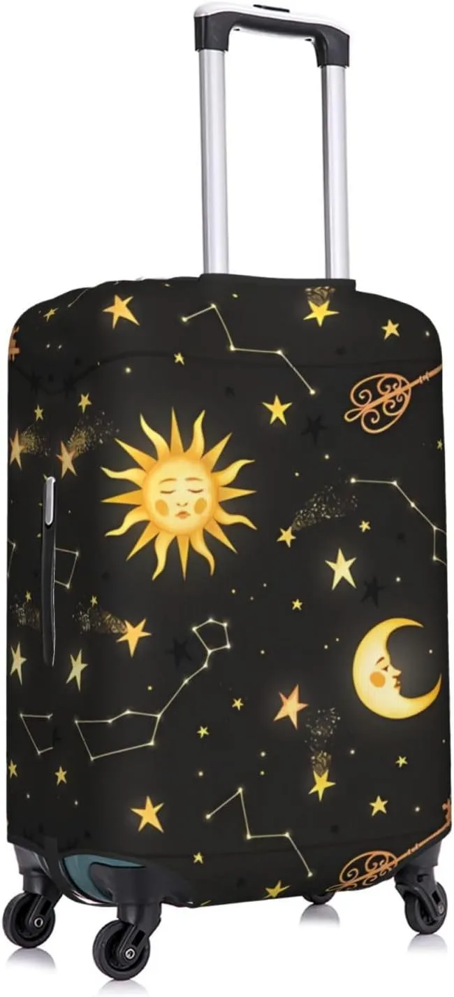 Travel Luggage Cover Elastic Wash Stretch Boho Sun Moon Star Constellations Suitcase Protector Bag,Anti-Scratch Dust-Proof With Zipper Closure Baggage Covers For Wheeled Suitcase Kid Adult