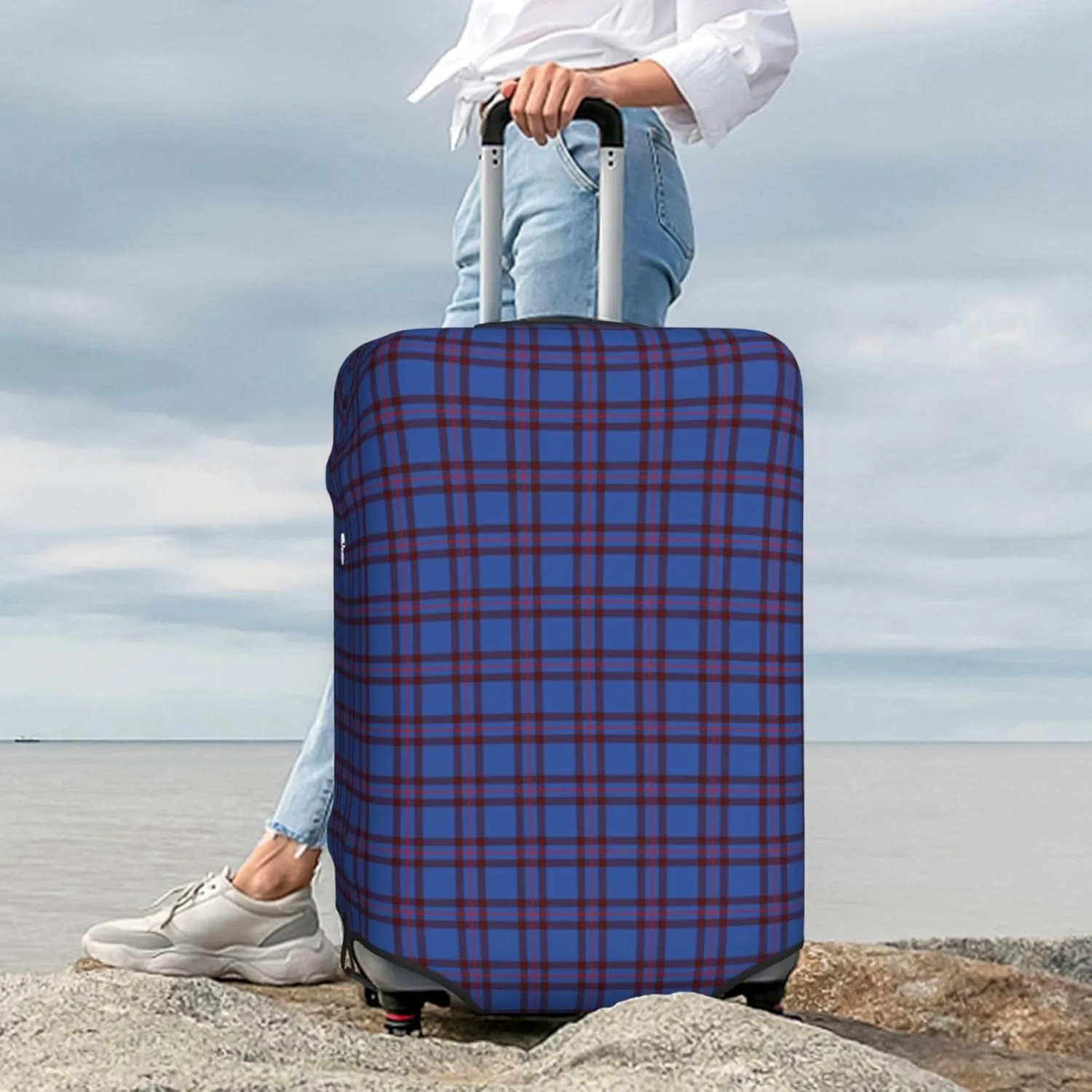 Travel Luggage Cover, Elliot Modern Tartan Suitcase Protector Fits 18-32 Inch Baggage Cover X-Large