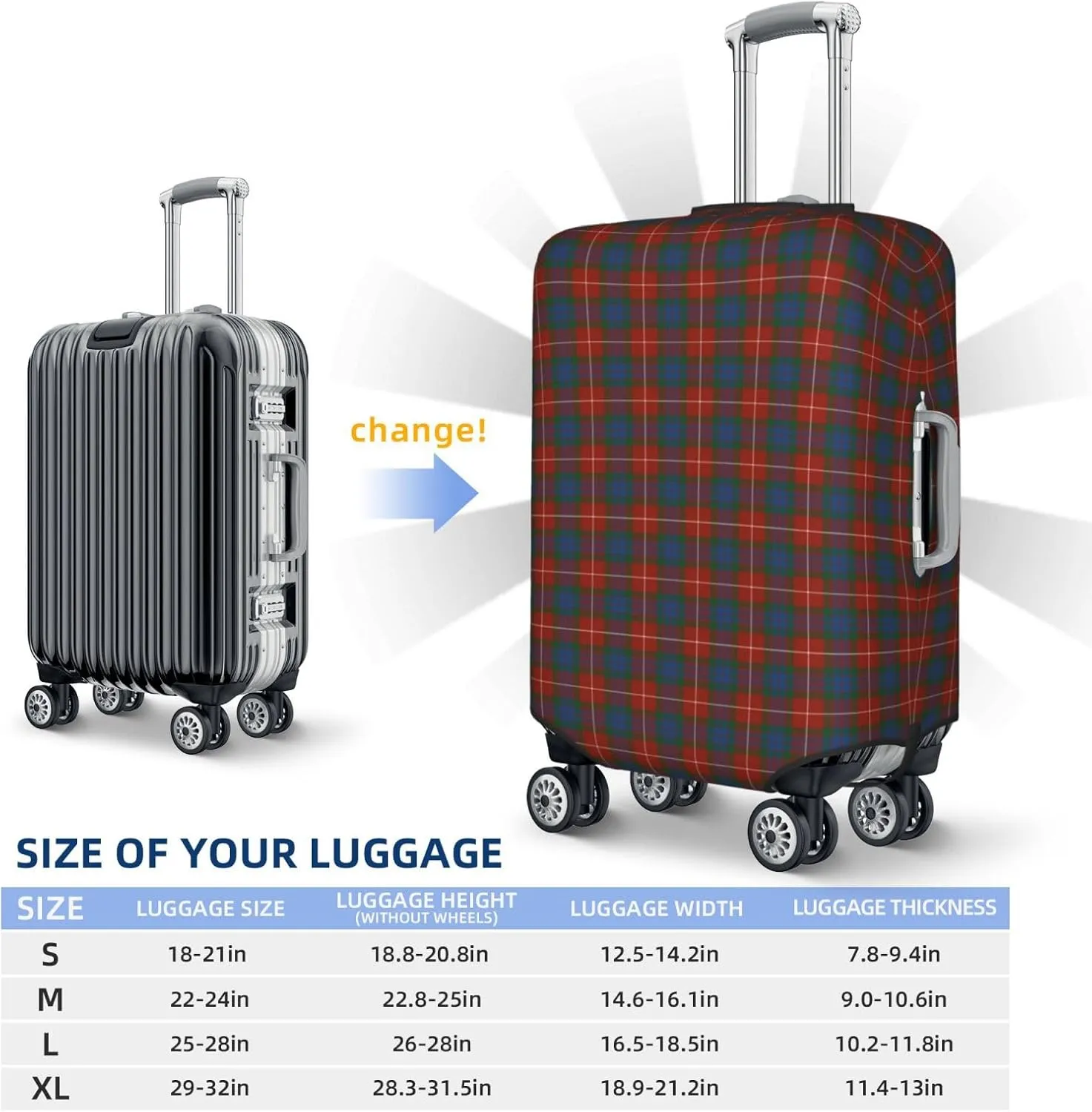 Travel Luggage Cover, Fraser Ancient Tartan Suitcase Protector Fits 18-32 Inch Baggage Cover Medium