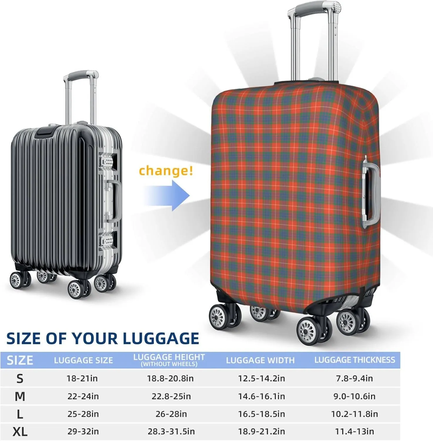 Travel Luggage Cover, Fraser Dress Ancient Tartan Suitcase Protector Fits 18-32 Inch Baggage Cover Medium