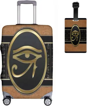 Travel Luggage Cover Gold Egypt Evil Eye Egyptian Art Suitcase Protector   Travel Luggage Tags Bag Tags Elastic Fits 29-32 Inch Luggage- X-Large