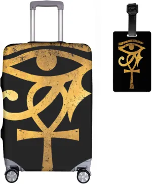 Travel Luggage Cover Gold Egyptian Eye Of Horus Ankh Egypt Suitcase Protector   Travel Luggage Tags Bag Tags Elastic Fits 29-32 Inch Luggage- X-Large