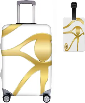 Travel Luggage Cover Gold Eye Of RA Horus Egyptian God Suitcase Protector   Travel Luggage Tags Bag Tags Elastic Fits 29-32 Inch Luggage- X-Large
