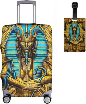 Travel Luggage Cover Golden Egyptian Sphinx And Hieroglyphics Pharaoh Suitcase Protector   Travel Luggage Tags Bag Tags Elastic Fits 29-32 Inch Luggage- X-Large
