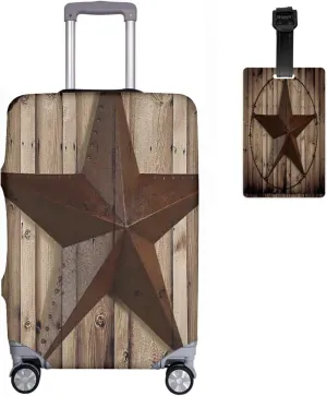 Travel Luggage Cover Primitive Western Country Barn Wood Texas Star Suitcase Protector   Travel Luggage Tags Bag Tags Elastic Fits 29-32 Inch Luggage- X-Large
