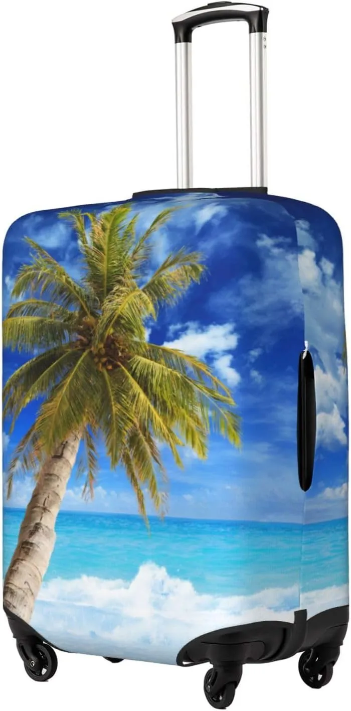 Travel Luggage Cover Suitcase Elastic Washable Beach Palm Tree 2 Suitcase Protector Bag,Spandex Double-Sided Baggage Covers For Kid Adult,Large