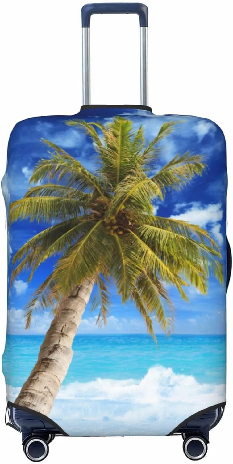 Travel Luggage Cover Suitcase Elastic Washable Beach Palm Tree 2 Suitcase Protector Bag,Spandex Double-Sided Baggage Covers For Kid Adult,Large