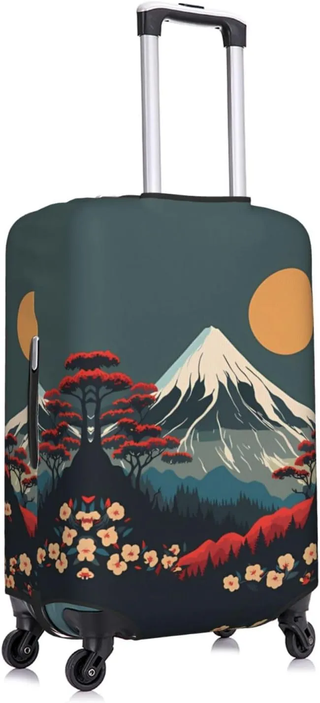 Travel Luggage Cover Suitcase Elastic Washable Japanese Mountain Landscape 2 Suitcase Protector Bag,Spandex Double-Sided Baggage Covers For Kid Adult,Large