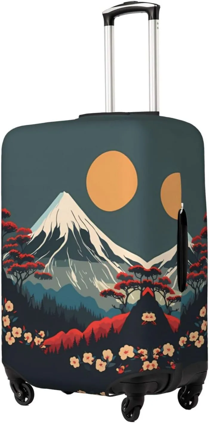 Travel Luggage Cover Suitcase Elastic Washable Japanese Mountain Landscape 2 Suitcase Protector Bag,Spandex Double-Sided Baggage Covers For Kid Adult,Large