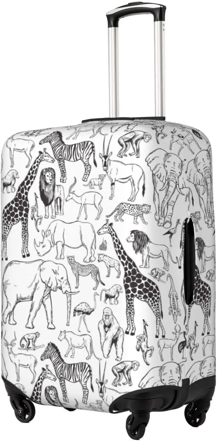 Travel Luggage Cover Suitcase Elastic Washable Stretch African Animlas Zoo Suitcase Protector Bag,Anti-Scratch Spandex Double-Sided Baggage Covers,Large