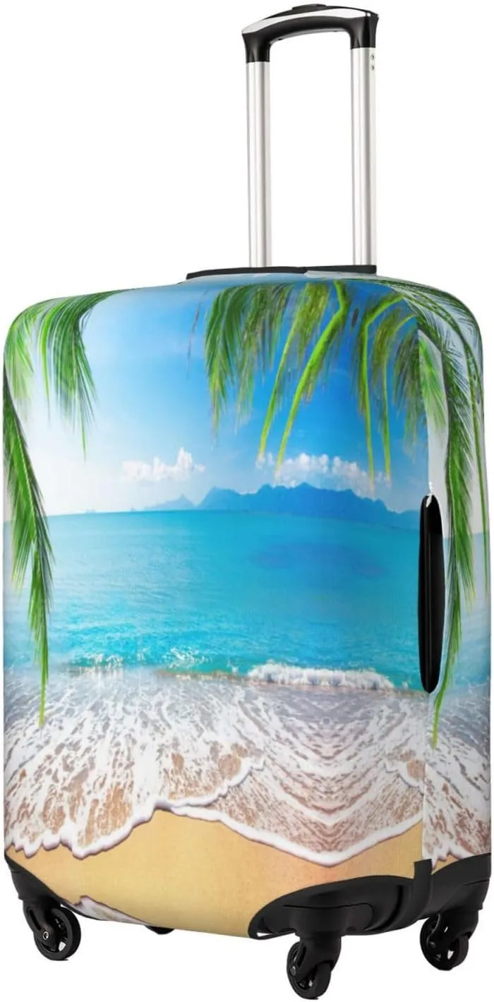 Travel Luggage Cover Suitcase Elastic Washable Stretch Beach Palm Print Suitcase Protector Bag,Anti-Scratch Dust-Proof Double-Sided Baggage Covers,Large