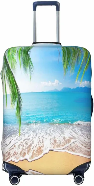Travel Luggage Cover Suitcase Elastic Washable Stretch Beach Palm Print Suitcase Protector Bag,Anti-Scratch Dust-Proof Double-Sided Baggage Covers,Large