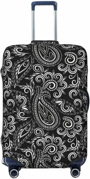 Travel Luggage Cover Suitcase Elastic Washable Stretch Black Paisley Flowers Ethnic Suitcase Protector Bag,Anti-Scratch Spandex With Zipper Closure Baggage Covers For Wheeled Suitcase Kid Adult