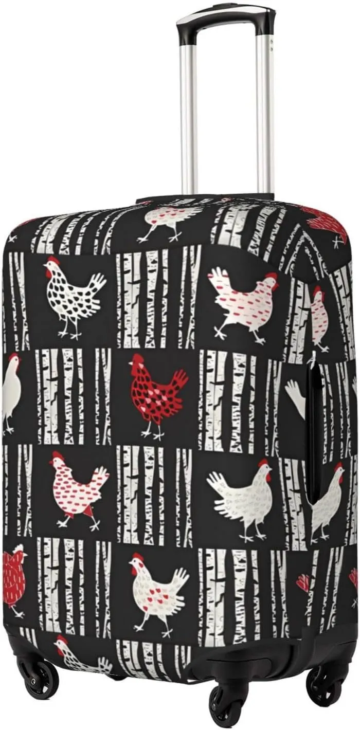Travel Luggage Cover Suitcase Elastic Washable Stretch Chicken Birch Trunk Print Suitcase Protector Bag,Anti-Scratch Spandex With Zipper Closure Baggage Covers For Wheeled Suitcase Kid Adult