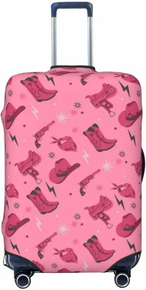 Travel Luggage Cover Suitcase Elastic Washable Stretch Cowboy Hats Saddles Western Pink Suitcase Protector Bag,Anti-Scratch Spandex Double-Sided