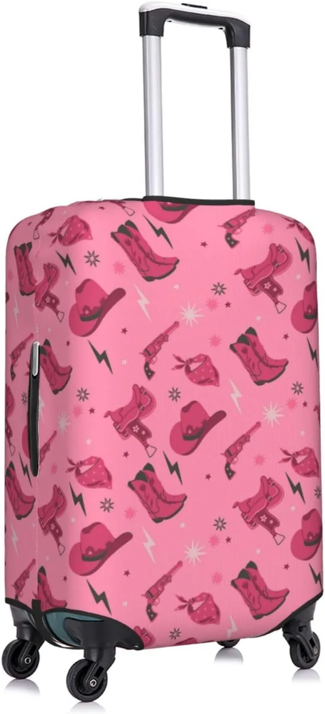 Travel Luggage Cover Suitcase Elastic Washable Stretch Cowboy Hats Saddles Western Pink Suitcase Protector Bag,Anti-Scratch Spandex Double-Sided