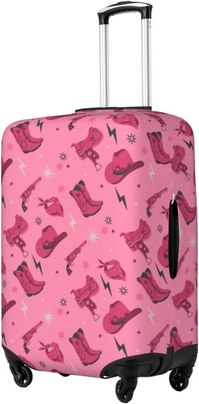 Travel Luggage Cover Suitcase Elastic Washable Stretch Cowboy Hats Saddles Western Pink Suitcase Protector Bag,Anti-Scratch Spandex Double-Sided