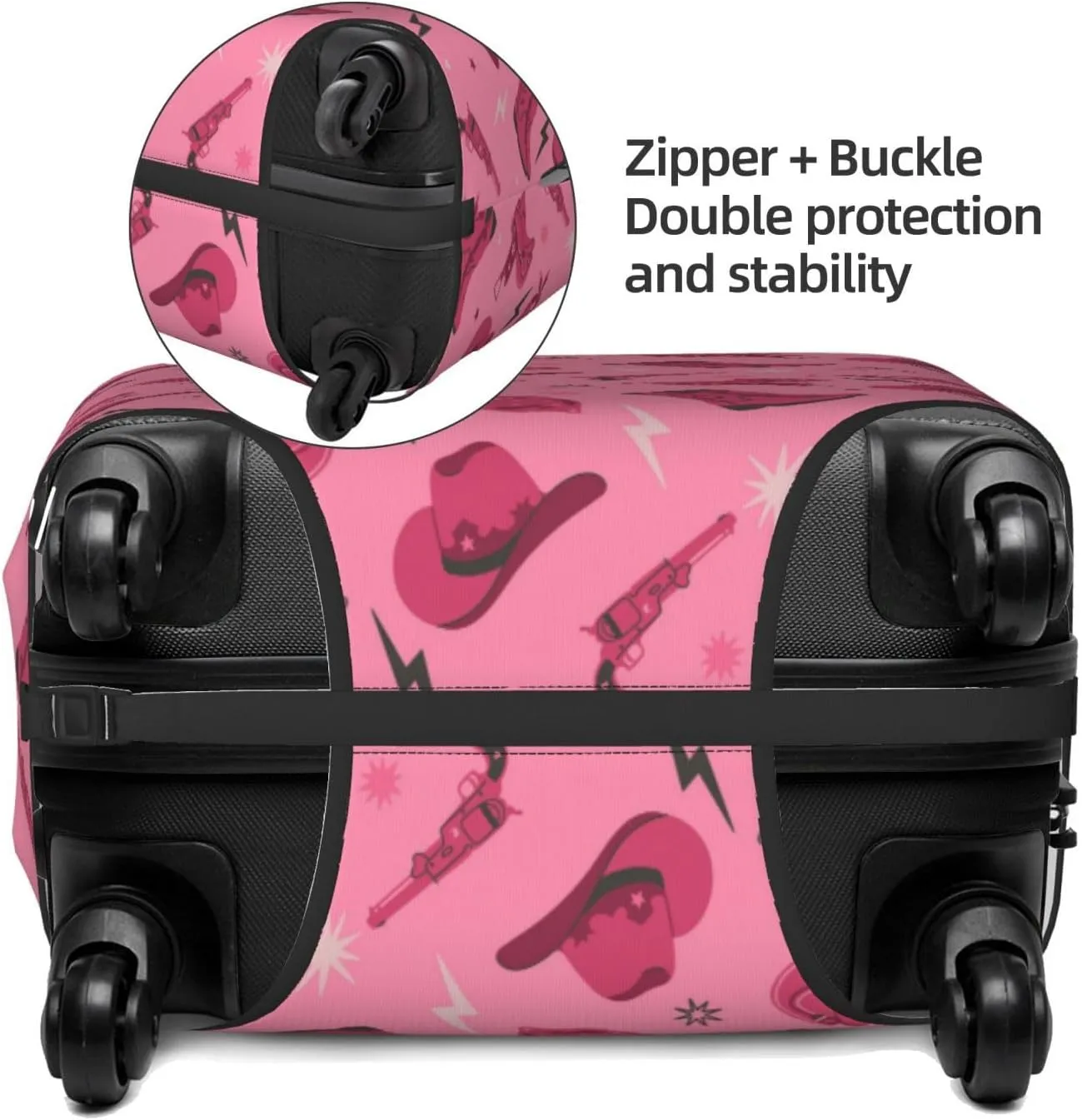 Travel Luggage Cover Suitcase Elastic Washable Stretch Cowboy Hats Saddles Western Pink Suitcase Protector Bag,Anti-Scratch Spandex Double-Sided