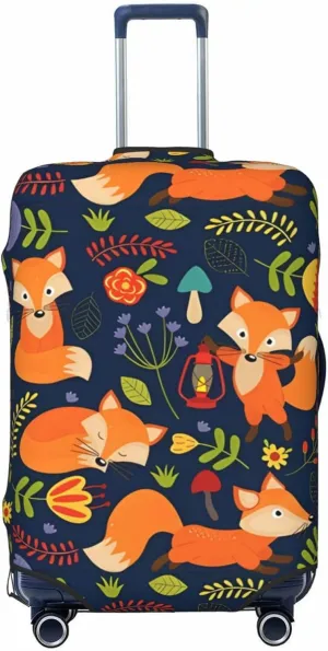 Travel Luggage Cover Suitcase Elastic Washable Stretch Cute Fox Purple Floral Suitcase Protector Bag,Anti-Scratch Dust-Proof Double-Sided Baggage Covers For Wheeled Suitcase Kid Adult