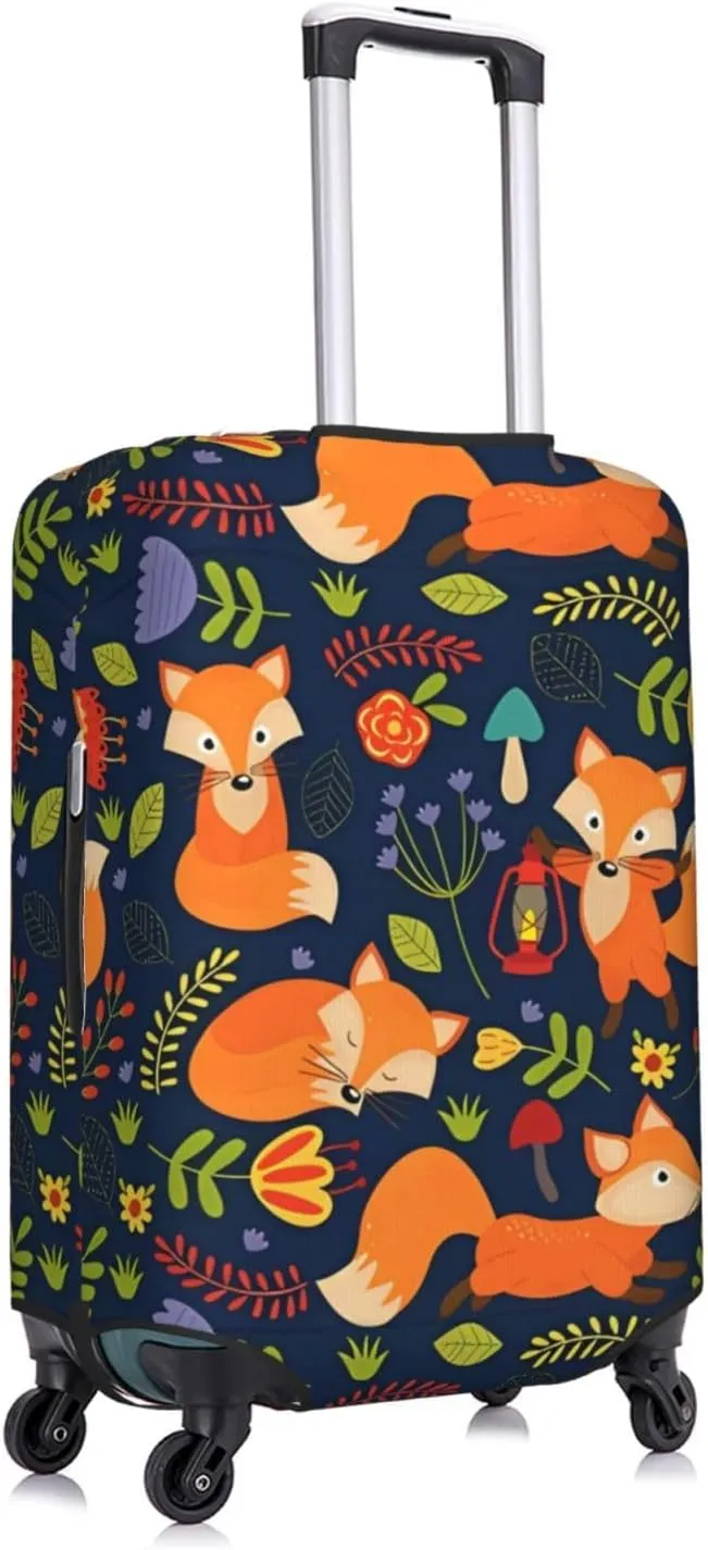 Travel Luggage Cover Suitcase Elastic Washable Stretch Cute Fox Purple Floral Suitcase Protector Bag,Anti-Scratch Dust-Proof Double-Sided Baggage Covers For Wheeled Suitcase Kid Adult