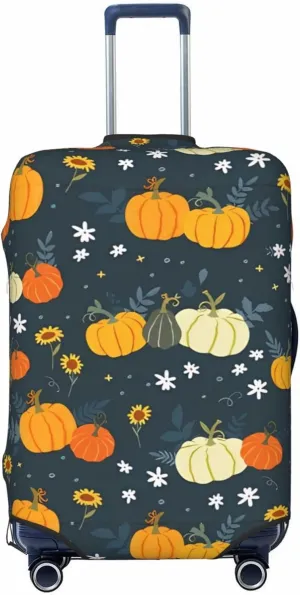 Travel Luggage Cover Suitcase Elastic Washable Stretch Cute Pumpkin Flowers Suitcase Protector Bag,Anti-Scratch Dust-Proof Double-Sided Baggage Covers For Wheeled Suitcase Kid Adult