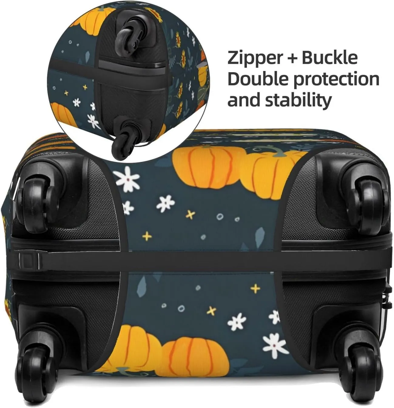 Travel Luggage Cover Suitcase Elastic Washable Stretch Cute Pumpkin Flowers Suitcase Protector Bag,Anti-Scratch Dust-Proof Double-Sided Baggage Covers For Wheeled Suitcase Kid Adult