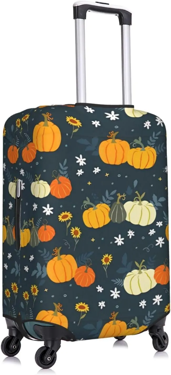 Travel Luggage Cover Suitcase Elastic Washable Stretch Cute Pumpkin Flowers Suitcase Protector Bag,Anti-Scratch Dust-Proof Double-Sided Baggage Covers For Wheeled Suitcase Kid Adult