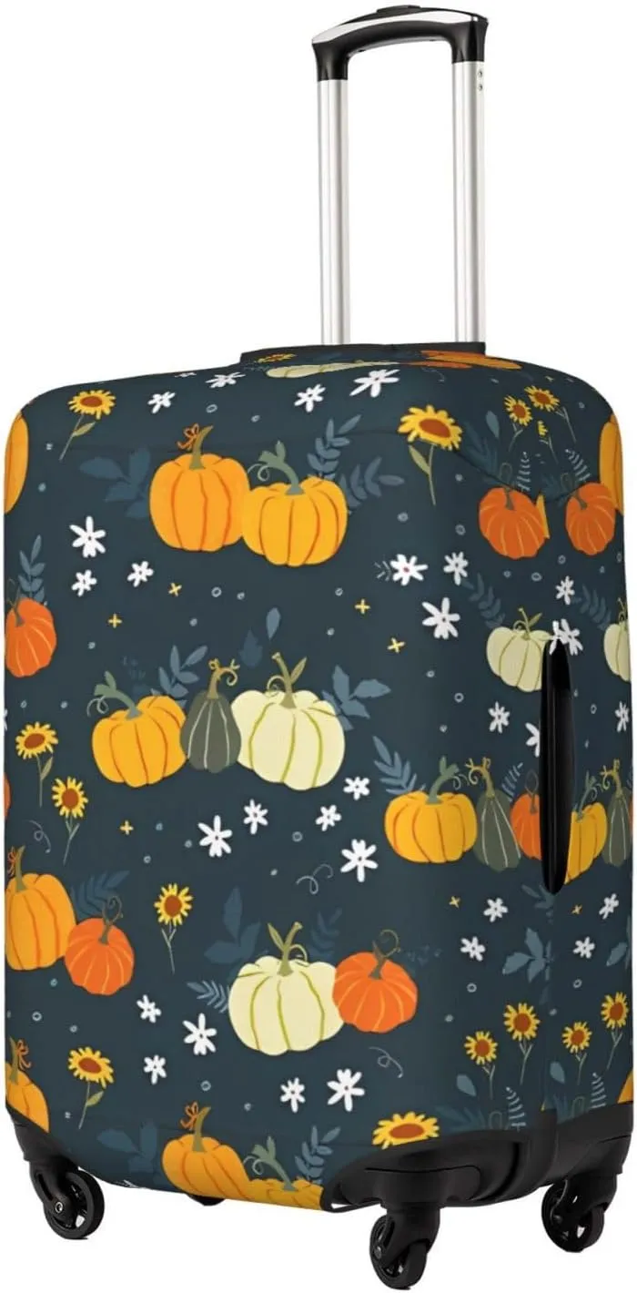 Travel Luggage Cover Suitcase Elastic Washable Stretch Cute Pumpkin Flowers Suitcase Protector Bag,Anti-Scratch Dust-Proof Double-Sided Baggage Covers For Wheeled Suitcase Kid Adult