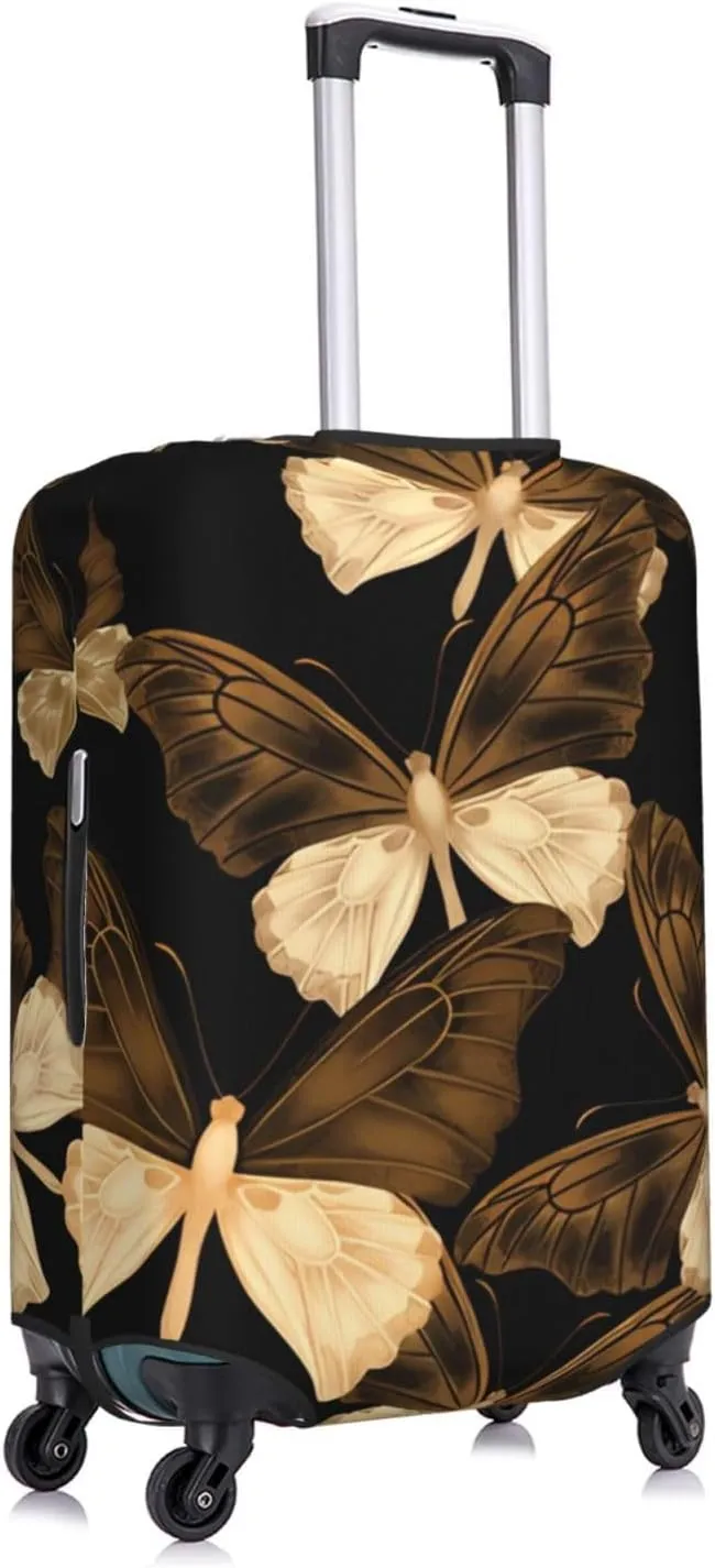 Travel Luggage Cover Suitcase Elastic Washable Stretch Exotic Gold Tropical Butterflies Suitcase Protector Bag,Anti-Scratch Spandex Double-Sided Baggage Covers For Wheeled Suitcase Kid Adult
