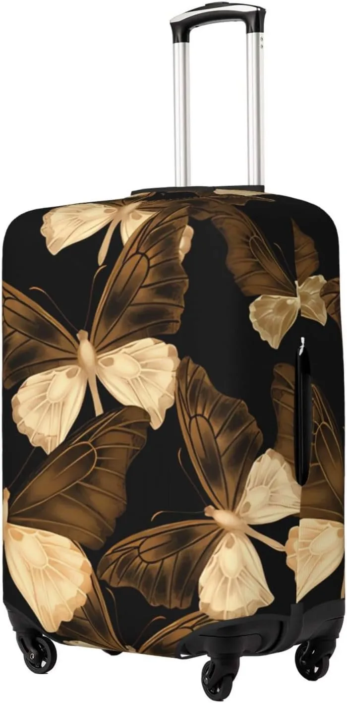 Travel Luggage Cover Suitcase Elastic Washable Stretch Exotic Gold Tropical Butterflies Suitcase Protector Bag,Anti-Scratch Spandex Double-Sided Baggage Covers For Wheeled Suitcase Kid Adult