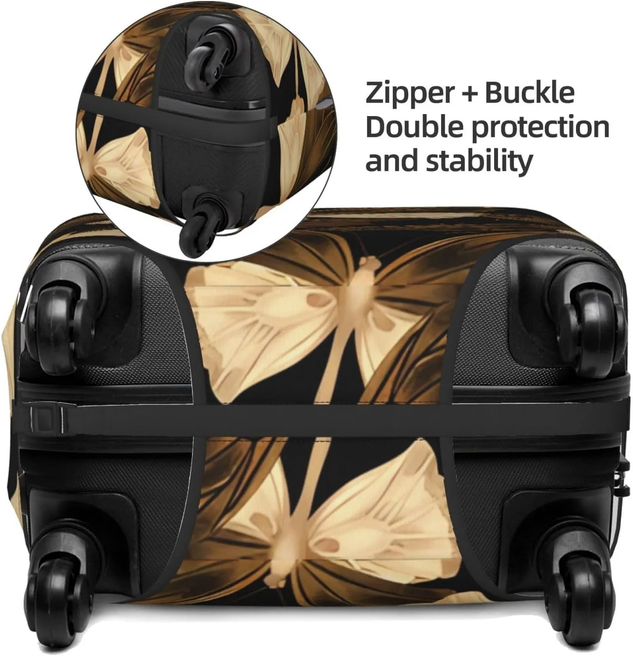 Travel Luggage Cover Suitcase Elastic Washable Stretch Exotic Gold Tropical Butterflies Suitcase Protector Bag,Anti-Scratch Spandex Double-Sided Baggage Covers For Wheeled Suitcase Kid Adult