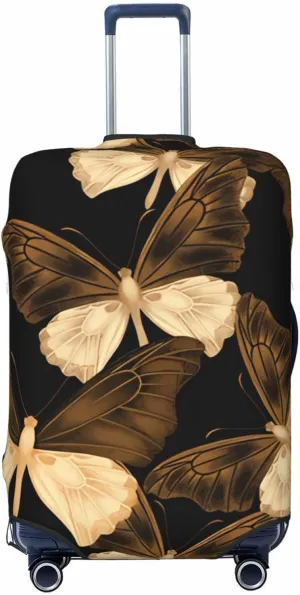 Travel Luggage Cover Suitcase Elastic Washable Stretch Exotic Gold Tropical Butterflies Suitcase Protector Bag,Anti-Scratch Spandex Double-Sided Baggage Covers For Wheeled Suitcase Kid Adult