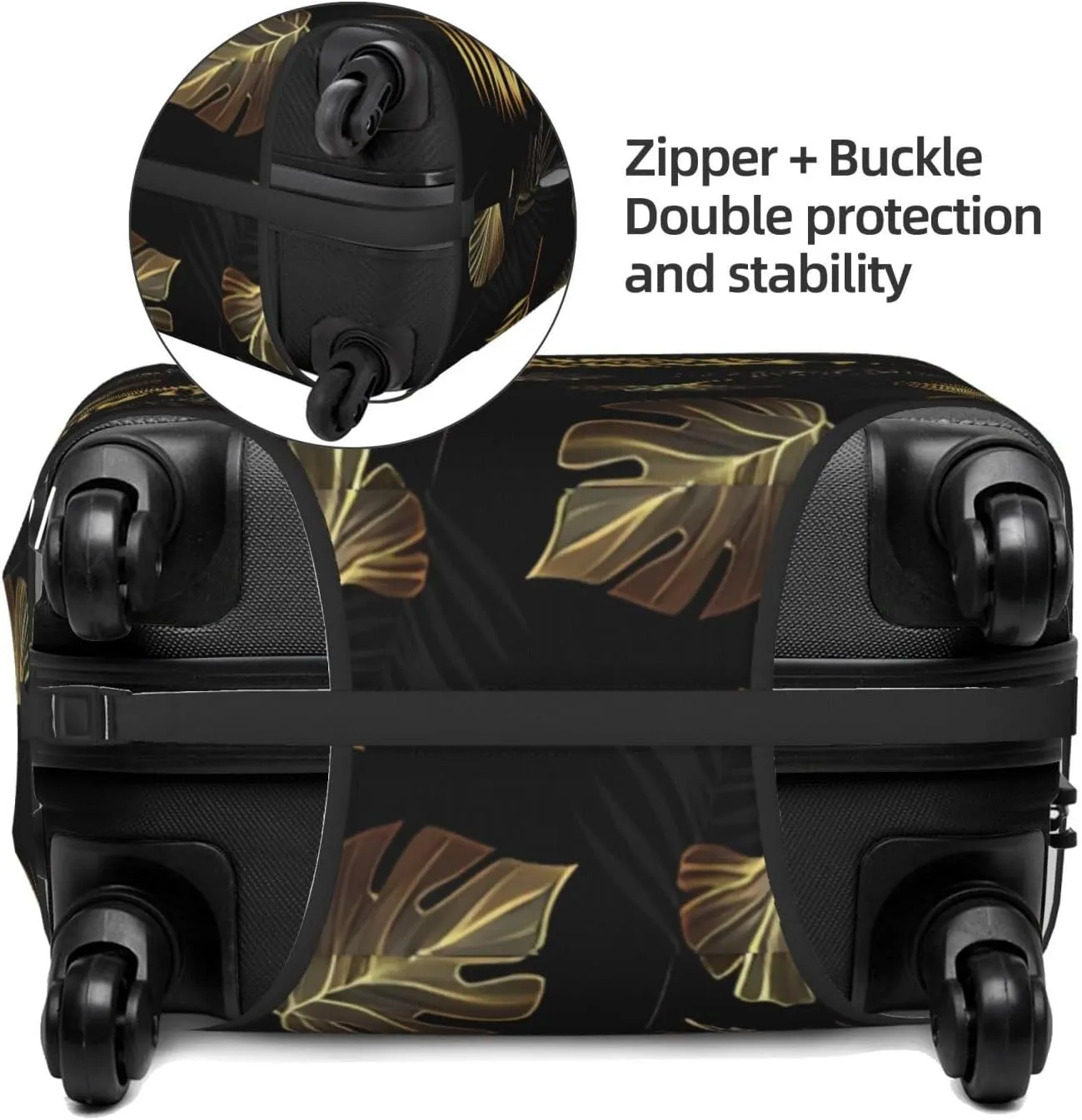 Travel Luggage Cover Suitcase Elastic Washable Stretch Exotic Gold Tropical Leaves Suitcase Protector Bag,Anti-Scratch Dust-Proof Double-Sided Baggage Covers For Wheeled Suitcase Kid Adult