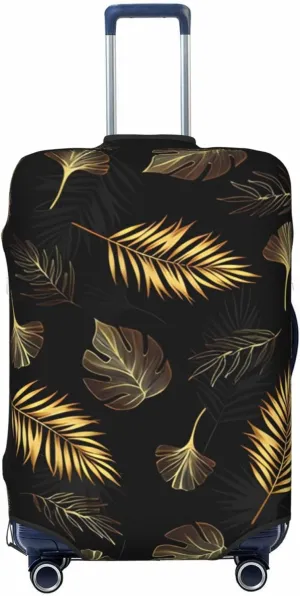 Travel Luggage Cover Suitcase Elastic Washable Stretch Exotic Gold Tropical Leaves Suitcase Protector Bag,Anti-Scratch Dust-Proof Double-Sided Baggage Covers For Wheeled Suitcase Kid Adult