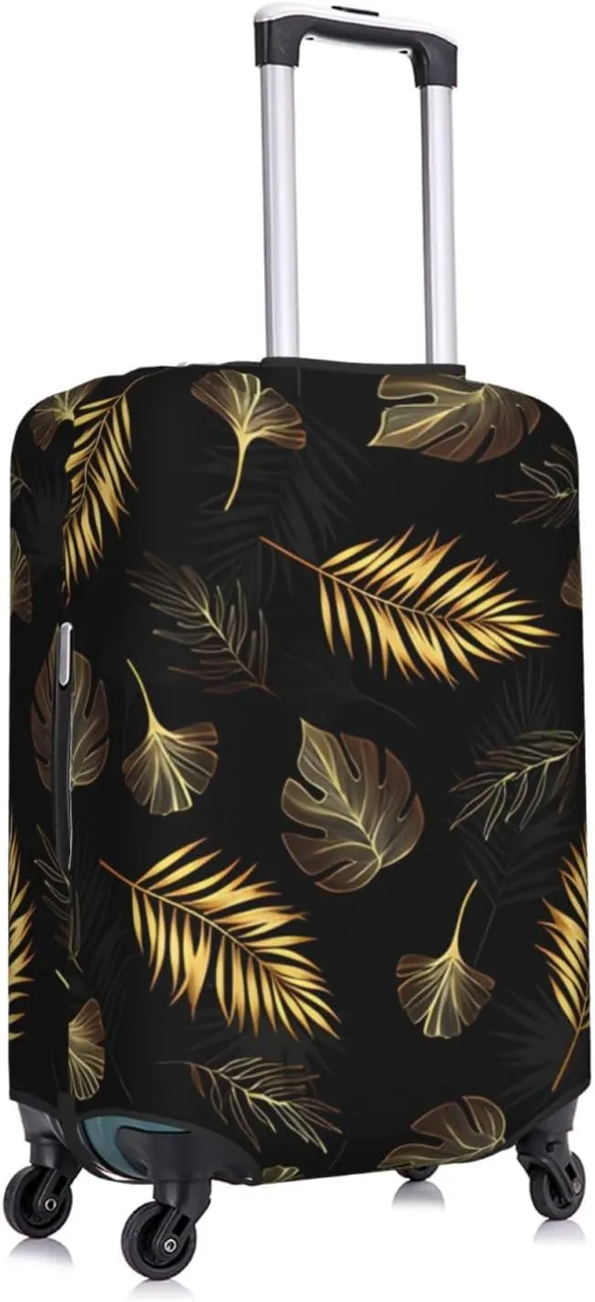 Travel Luggage Cover Suitcase Elastic Washable Stretch Exotic Gold Tropical Leaves Suitcase Protector Bag,Anti-Scratch Dust-Proof Double-Sided Baggage Covers For Wheeled Suitcase Kid Adult