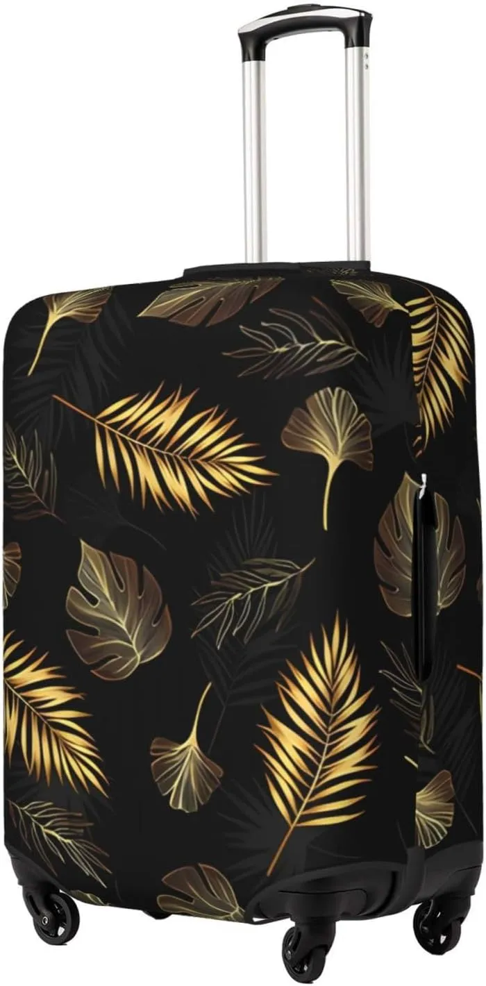 Travel Luggage Cover Suitcase Elastic Washable Stretch Exotic Gold Tropical Leaves Suitcase Protector Bag,Anti-Scratch Dust-Proof Double-Sided Baggage Covers For Wheeled Suitcase Kid Adult