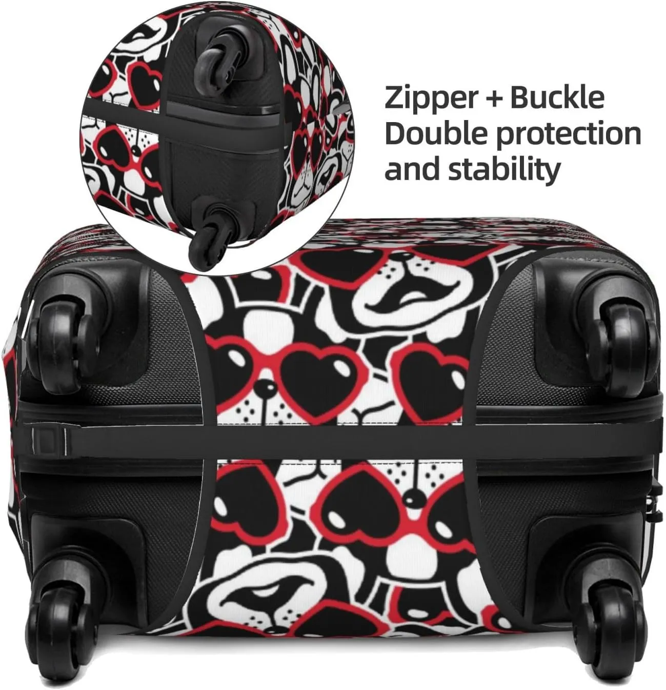 Travel Luggage Cover Suitcase Elastic Washable Stretch French Bulldogs With Heart Sunglasses Valentine Suitcase Protector Bag,Anti-Scratch Spandex Double-Sided