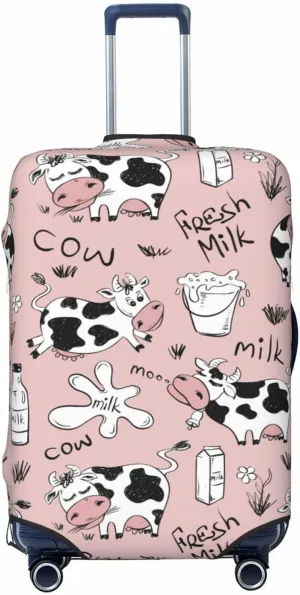 Travel Luggage Cover Suitcase Elastic Washable Stretch Funny Cows Milk Pink Suitcase Protector Bag,Anti-Scratch Dust-Proof With Zipper Closure Baggage Covers For Wheeled Suitcase Kid Adult