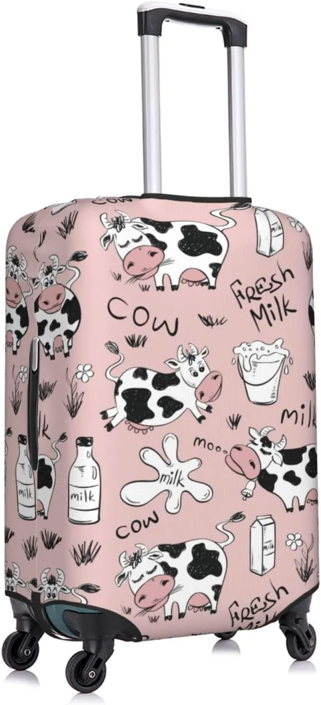 Travel Luggage Cover Suitcase Elastic Washable Stretch Funny Cows Milk Pink Suitcase Protector Bag,Anti-Scratch Dust-Proof With Zipper Closure Baggage Covers For Wheeled Suitcase Kid Adult
