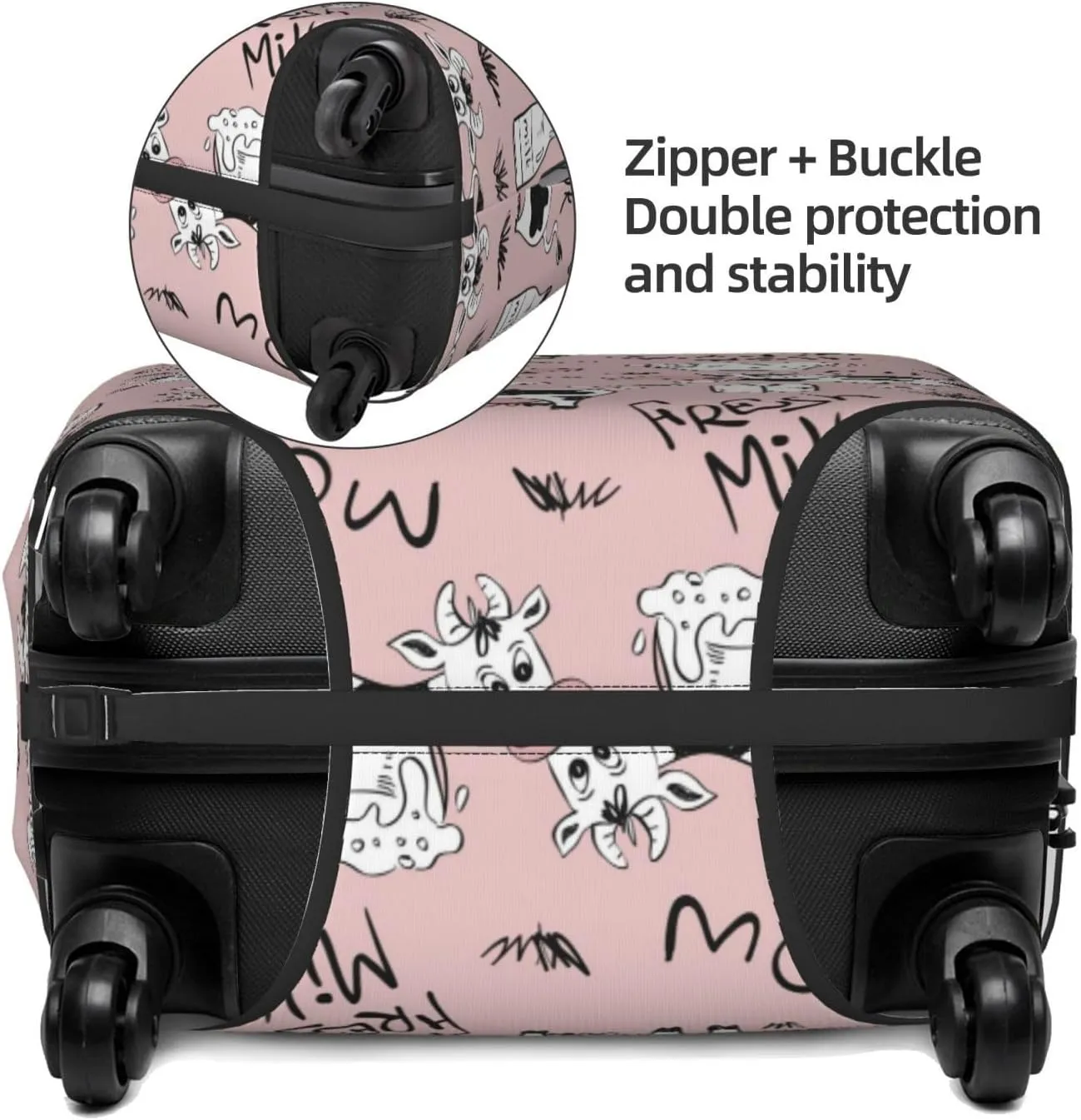 Travel Luggage Cover Suitcase Elastic Washable Stretch Funny Cows Milk Pink Suitcase Protector Bag,Anti-Scratch Dust-Proof With Zipper Closure Baggage Covers For Wheeled Suitcase Kid Adult