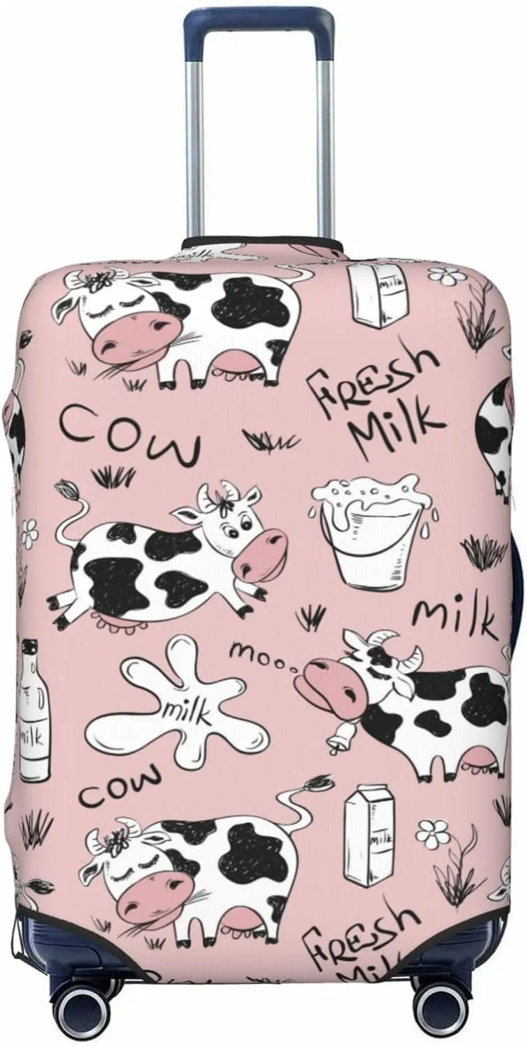 Travel Luggage Cover Suitcase Elastic Washable Stretch Funny Cows Milk Pink Suitcase Protector Bag,Anti-Scratch Dust-Proof With Zipper Closure Baggage Covers For Wheeled Suitcase Kid Adult