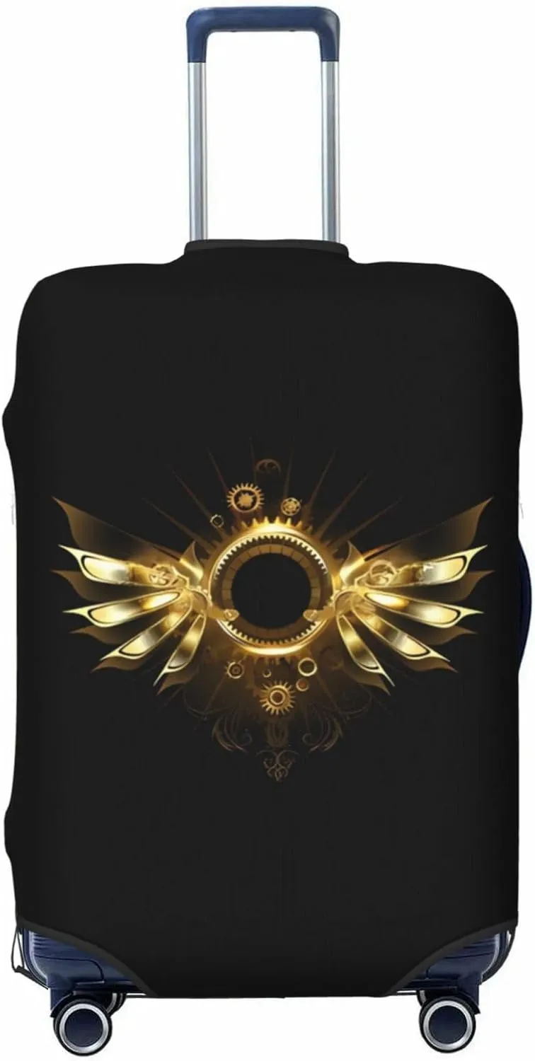 Travel Luggage Cover Suitcase Elastic Washable Stretch Mechanical Wings With Gears And Brass Suitcase Protector Bag,Anti-Scratch Dust-Proof Double-Sided