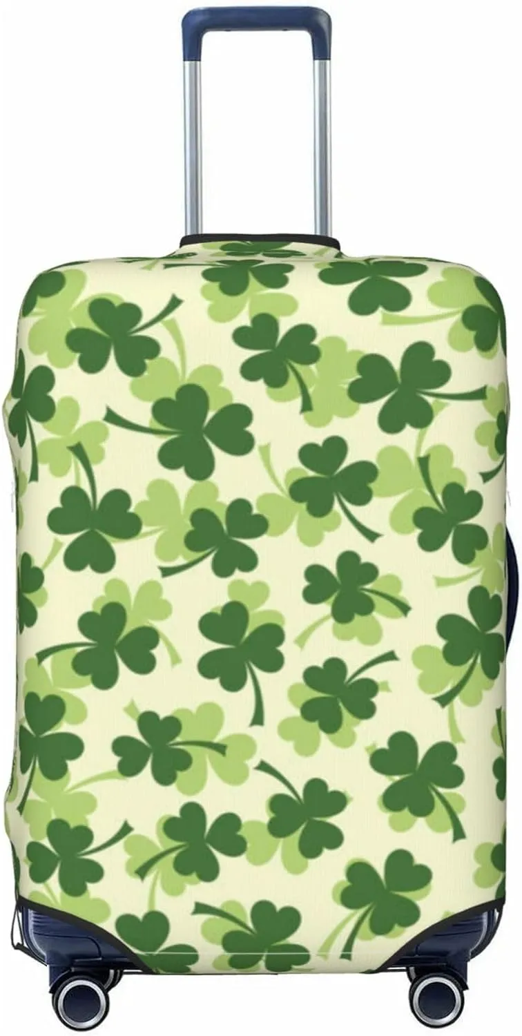 Travel Luggage Cover Suitcase Elastic Washable Stretch St Patrick Clover Leaves Suitcase Protector Bag,Anti-Scratch Spandex Double-Sided Baggage Covers For Wheeled Suitcase Kid Adult