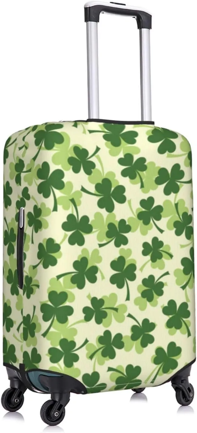 Travel Luggage Cover Suitcase Elastic Washable Stretch St Patrick Clover Leaves Suitcase Protector Bag,Anti-Scratch Spandex Double-Sided Baggage Covers For Wheeled Suitcase Kid Adult