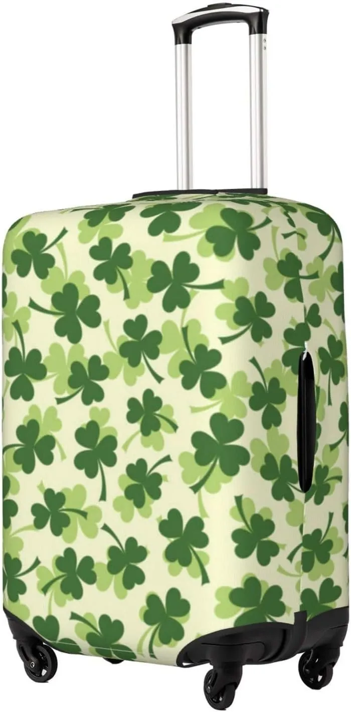 Travel Luggage Cover Suitcase Elastic Washable Stretch St Patrick Clover Leaves Suitcase Protector Bag,Anti-Scratch Spandex Double-Sided Baggage Covers For Wheeled Suitcase Kid Adult