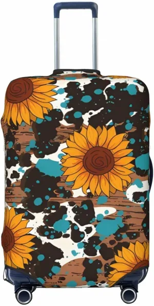 Travel Luggage Cover Suitcase Elastic Washable Stretch Sunflowers Western Cowgirl Print Suitcase Protector Bag,Anti-Scratch Spandex With Zipper Closure Baggage Covers For Wheeled Suitcase Kid Adult