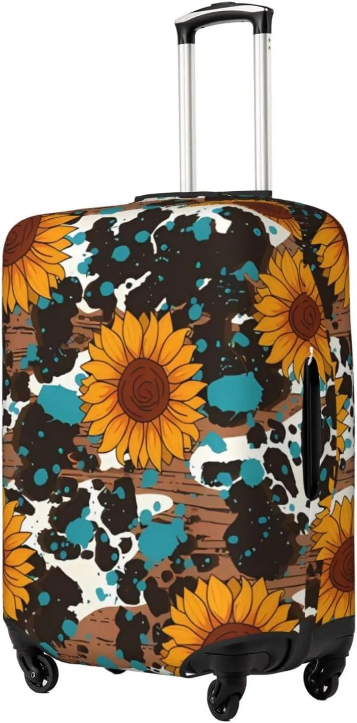 Travel Luggage Cover Suitcase Elastic Washable Stretch Sunflowers Western Cowgirl Print Suitcase Protector Bag,Anti-Scratch Spandex With Zipper Closure Baggage Covers For Wheeled Suitcase Kid Adult