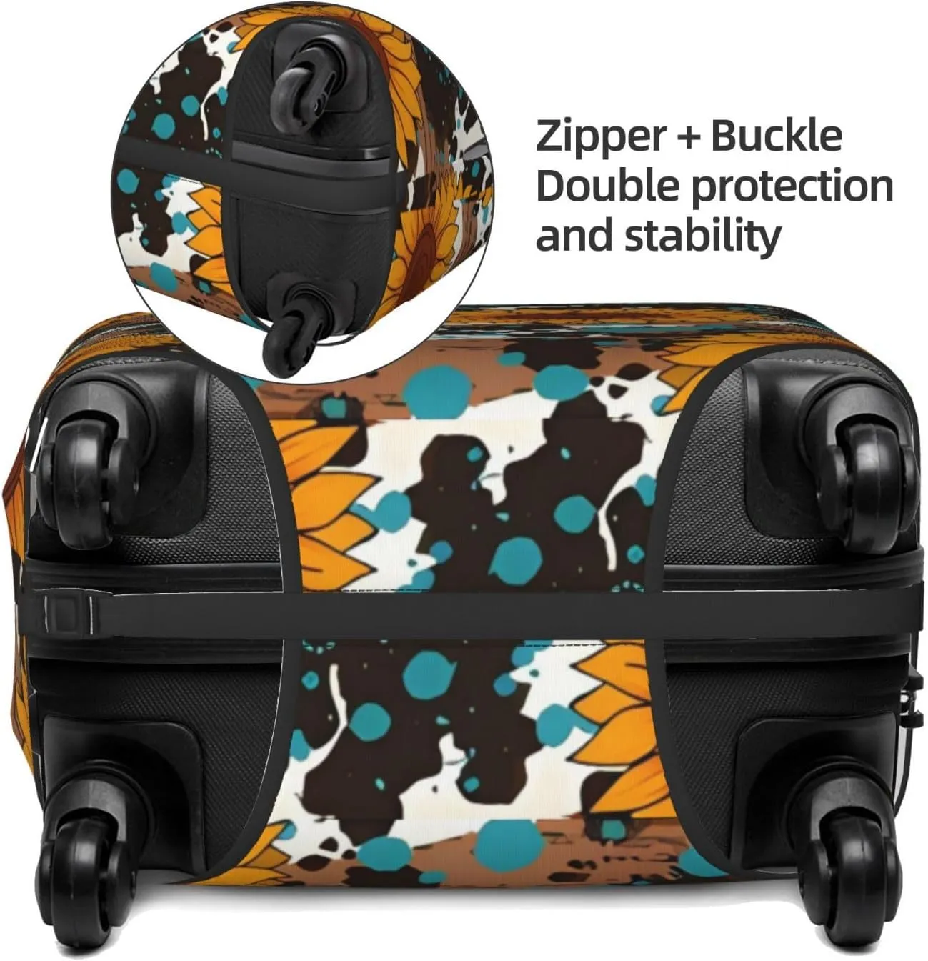 Travel Luggage Cover Suitcase Elastic Washable Stretch Sunflowers Western Cowgirl Print Suitcase Protector Bag,Anti-Scratch Spandex With Zipper Closure Baggage Covers For Wheeled Suitcase Kid Adult