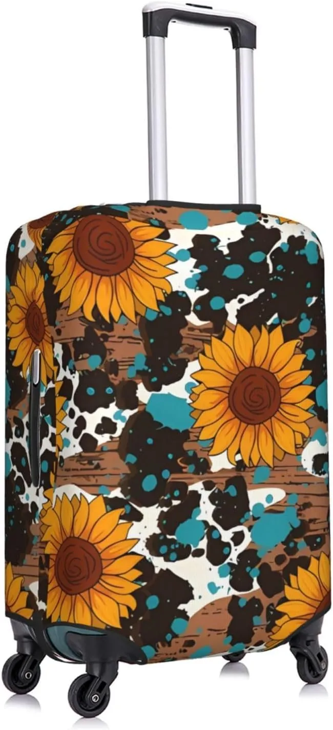 Travel Luggage Cover Suitcase Elastic Washable Stretch Sunflowers Western Cowgirl Print Suitcase Protector Bag,Anti-Scratch Spandex With Zipper Closure Baggage Covers For Wheeled Suitcase Kid Adult